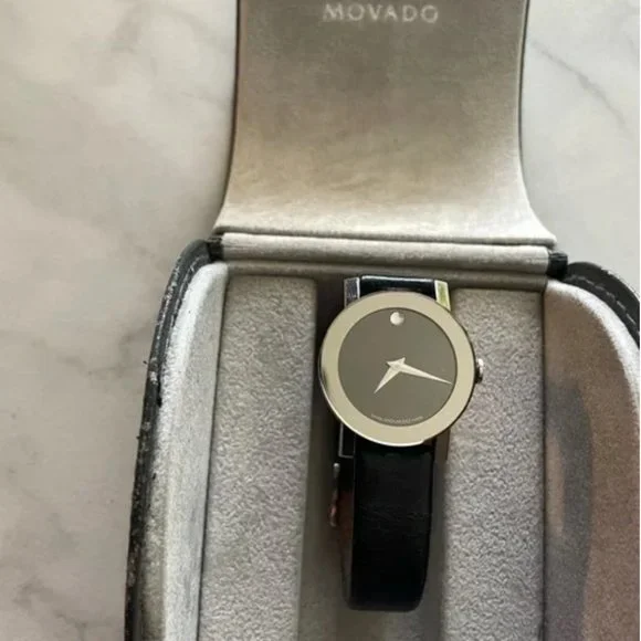 Auc Movado Museum sapphire crystal Ceramic steel, h20 Resistant Leather Watch - Picture 6 of 10